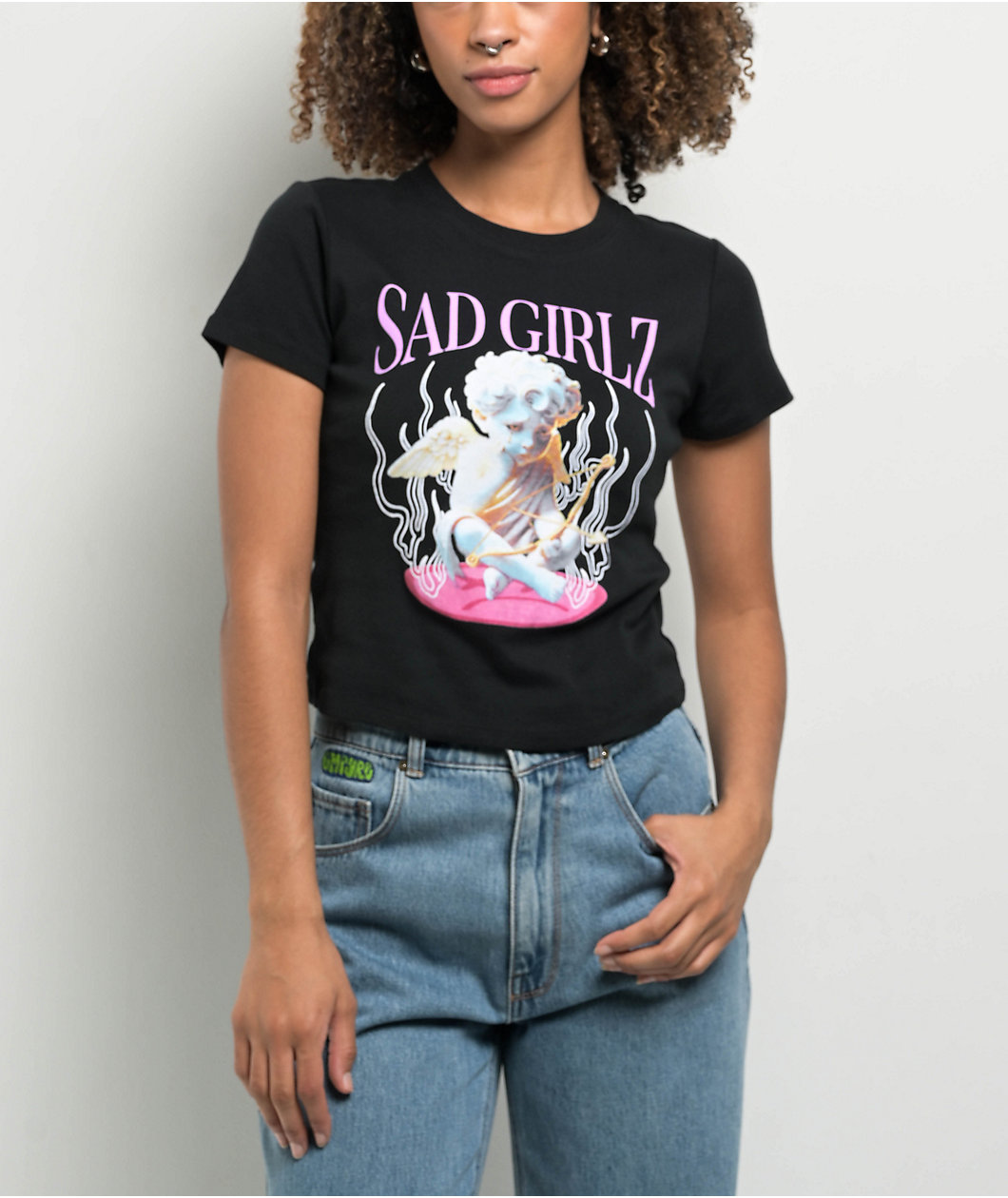 $AD BOYZ By Junior H SAD GIRLZ Cherub Black Crop T-Shirt