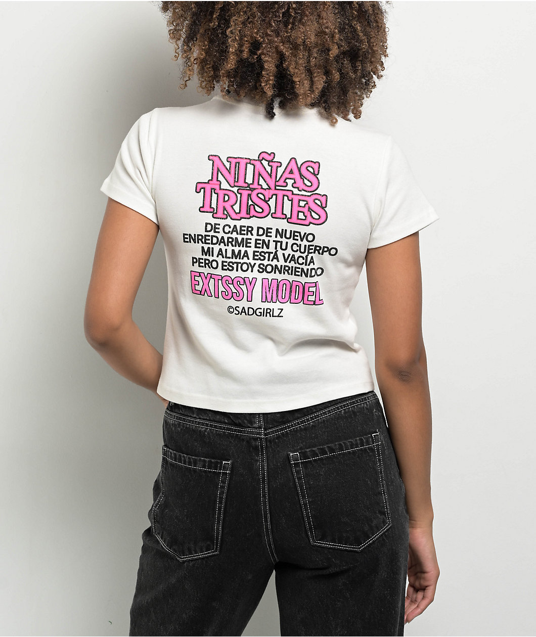 $AD BOYZ By Junior H SAD GIRLZ White & Pink Crop T-Shirt