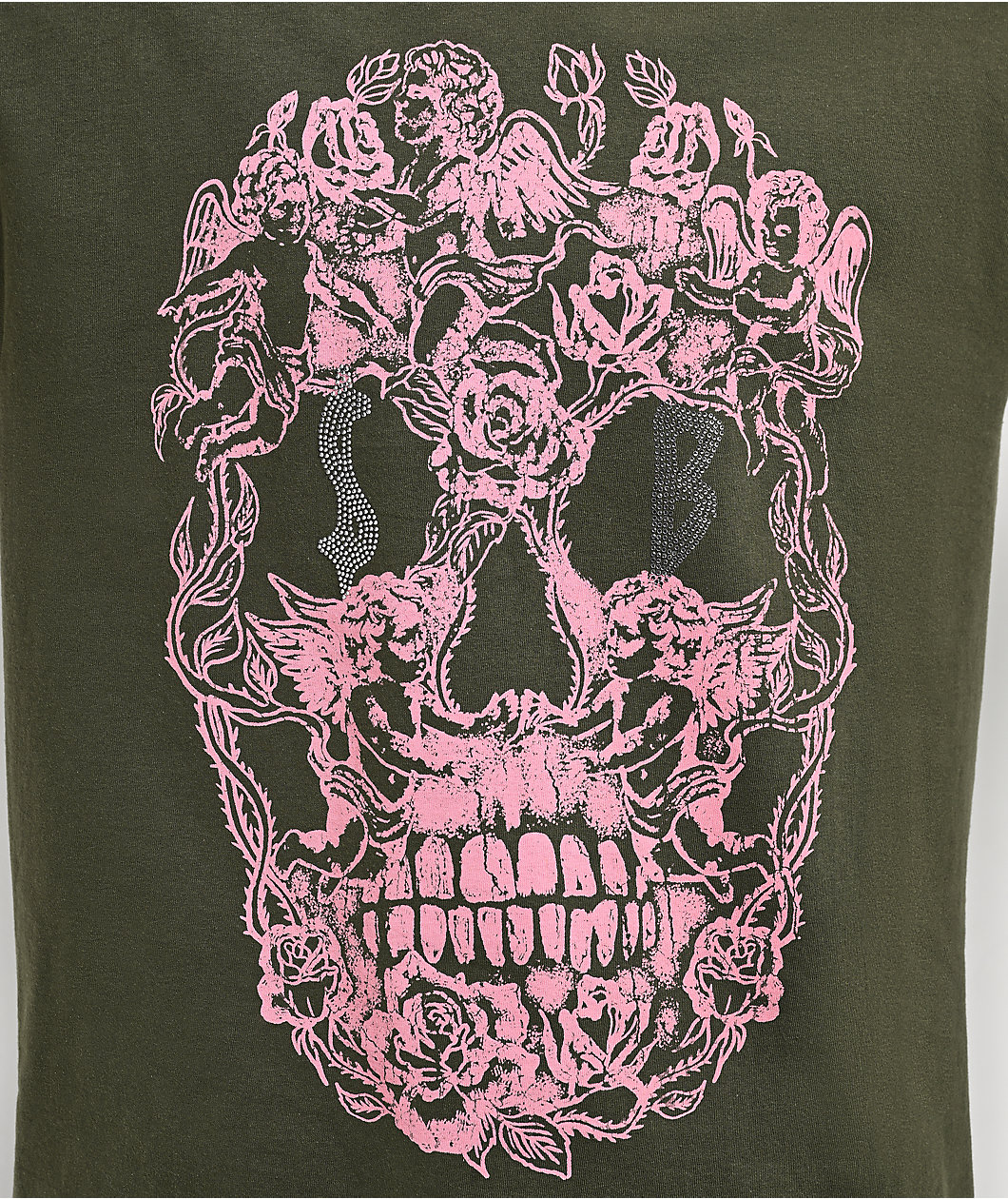$AD BOYZ by Junior H Cherub Skull Rhinestone Olive T-Shirt