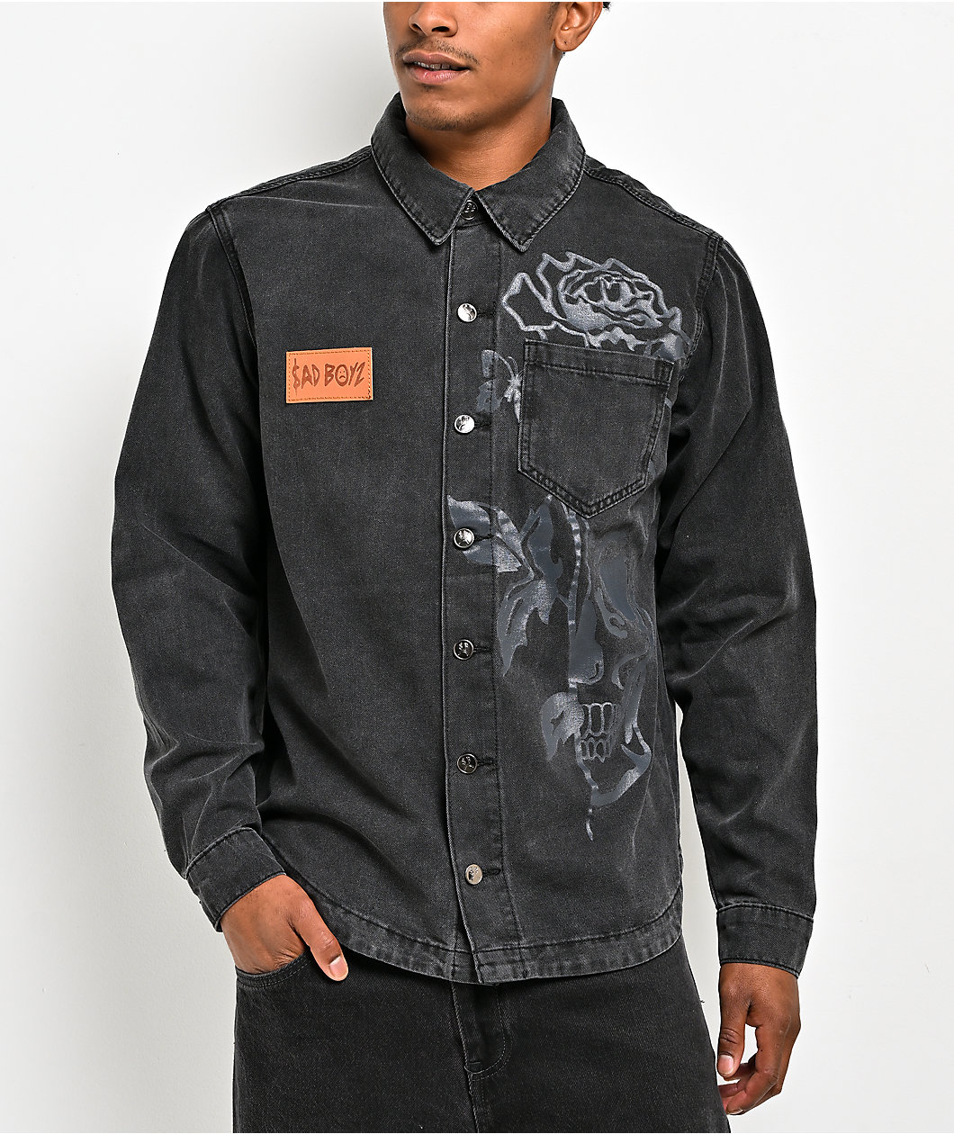 $AD BOYZ by Junior H Denim Black Long Sleeve Button Up Shirt