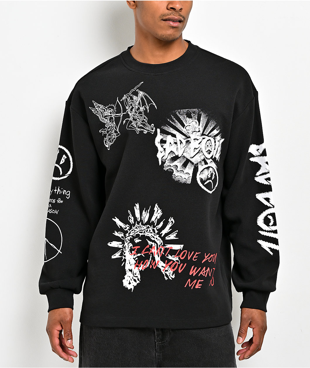 $AD BOYZ by Junior H Emotionally Unavailable Black Thermal Long Sleeve T-Shirt