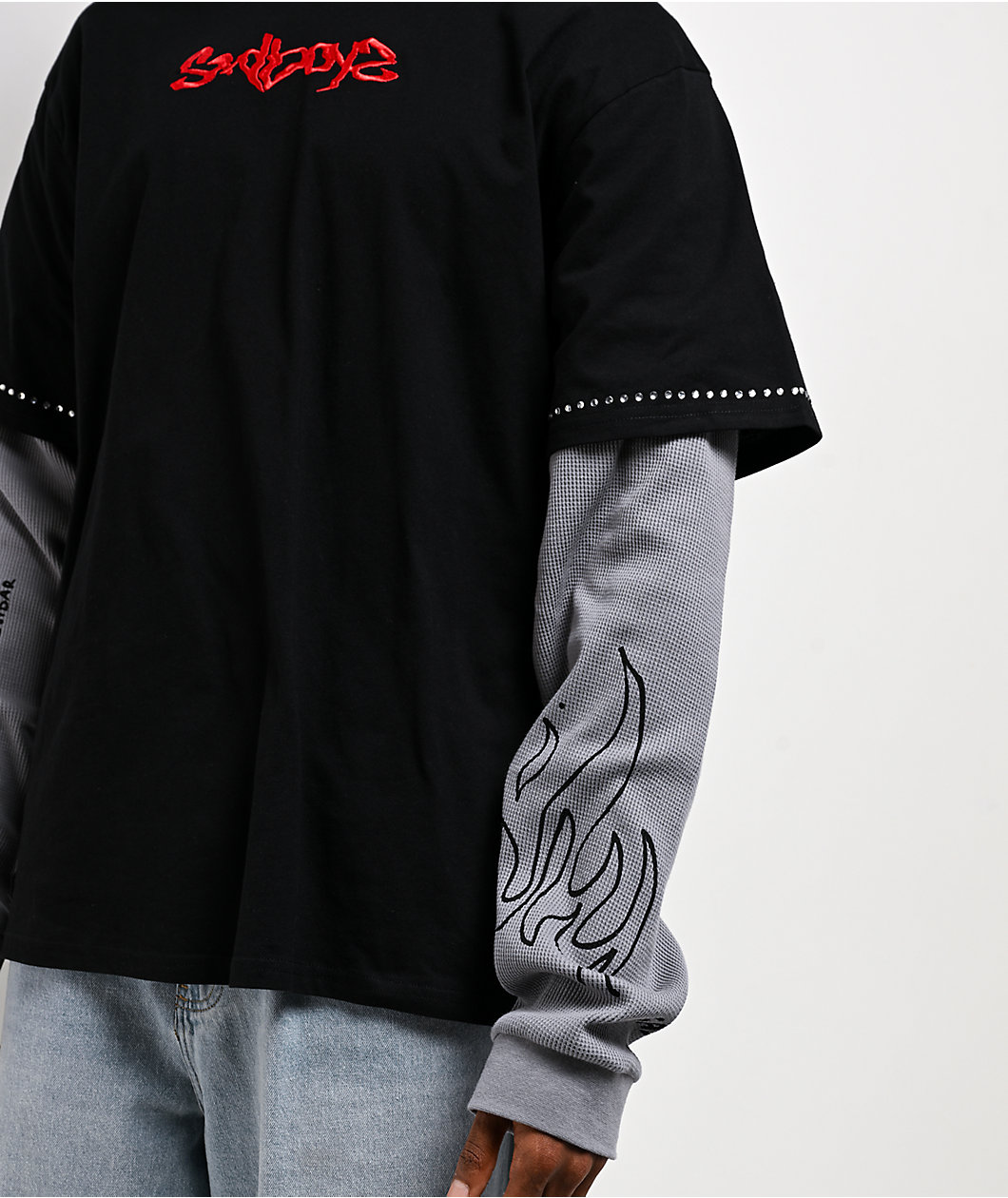 $AD BOYZ by Junior H Flames Black & Grey 2fer Long Sleeve T-Shirt