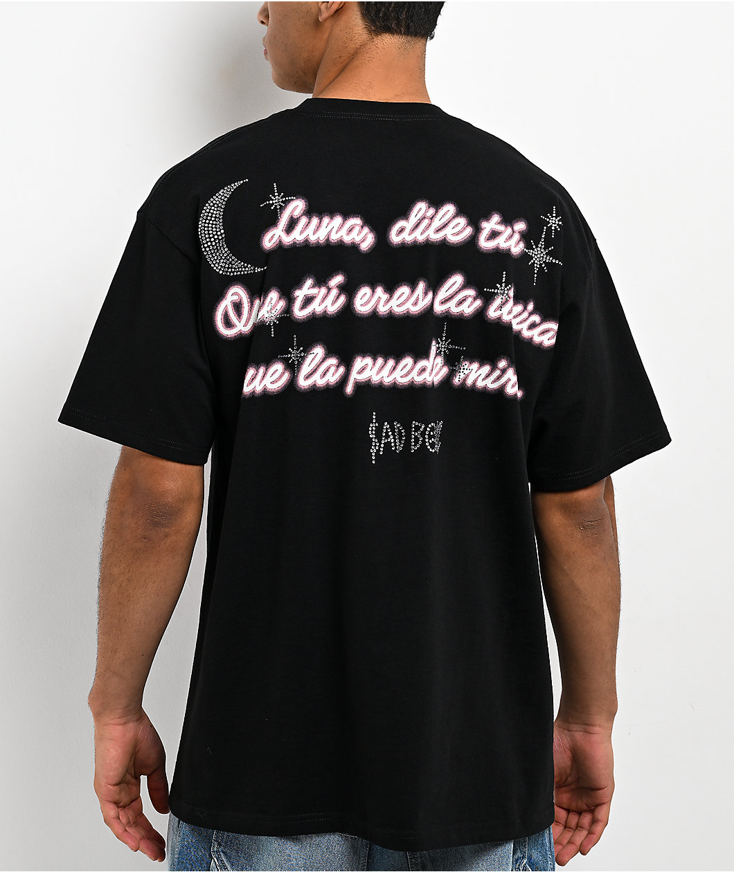 $AD BOYZ by Junior H Luna Rhinestone Black T-Shirt
