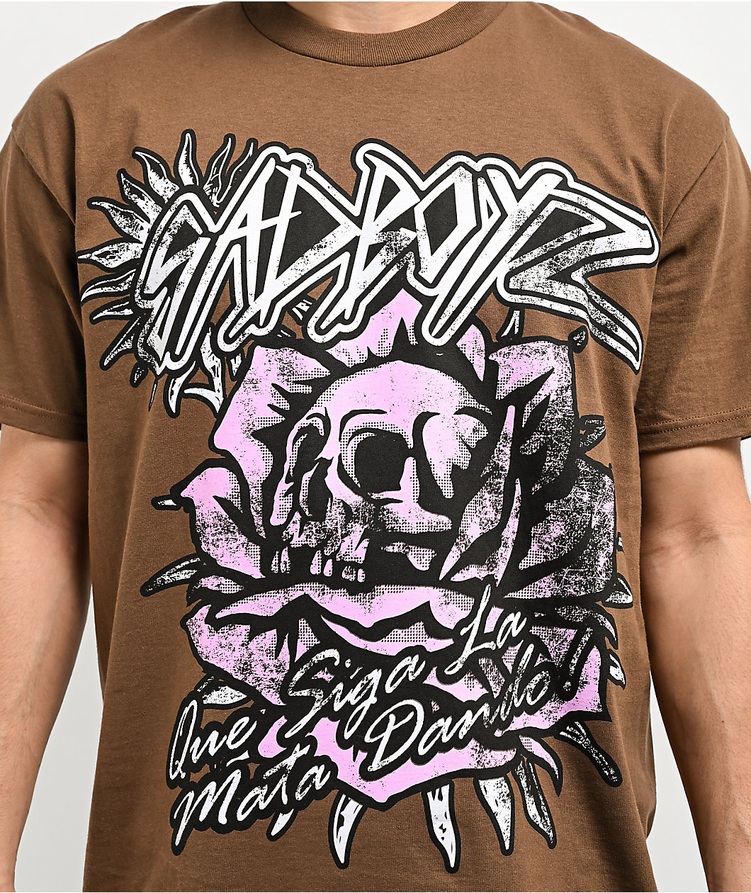 $AD BOYZ by Junior H Pink Roses Brown T-Shirt