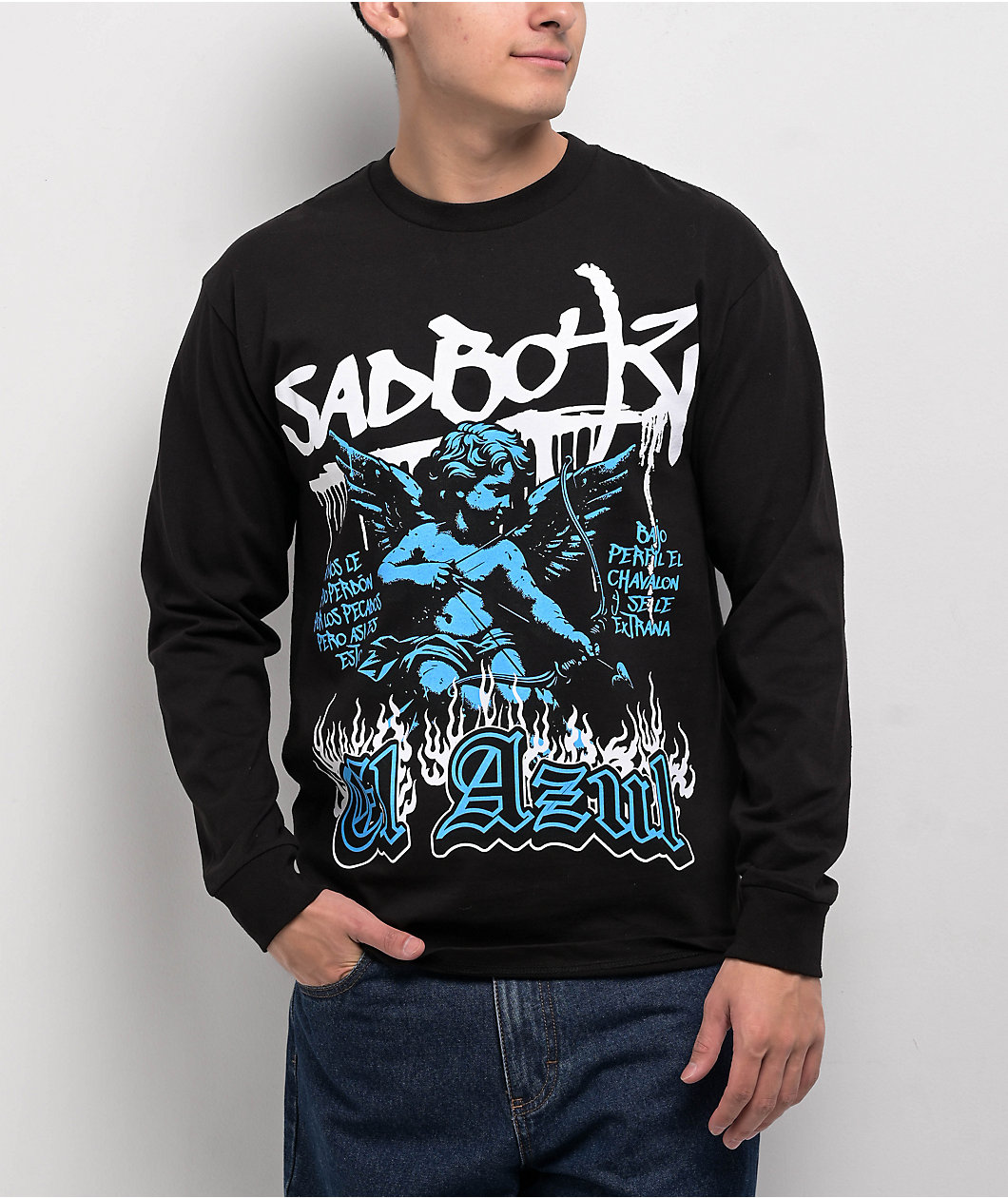 $AD BOYZ by Junior H Pray El Azul Black Long Sleeve T-Shirt