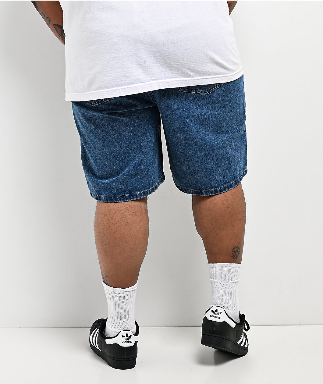 $AD BOYZ by Junior H Printed Grail Blue Wash Denim Shorts