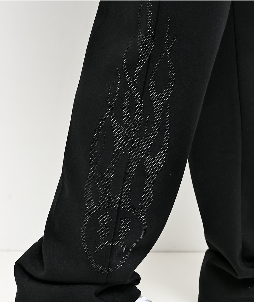 $AD BOYZ by Junior H Rhinestone Flames Black Sweatpants