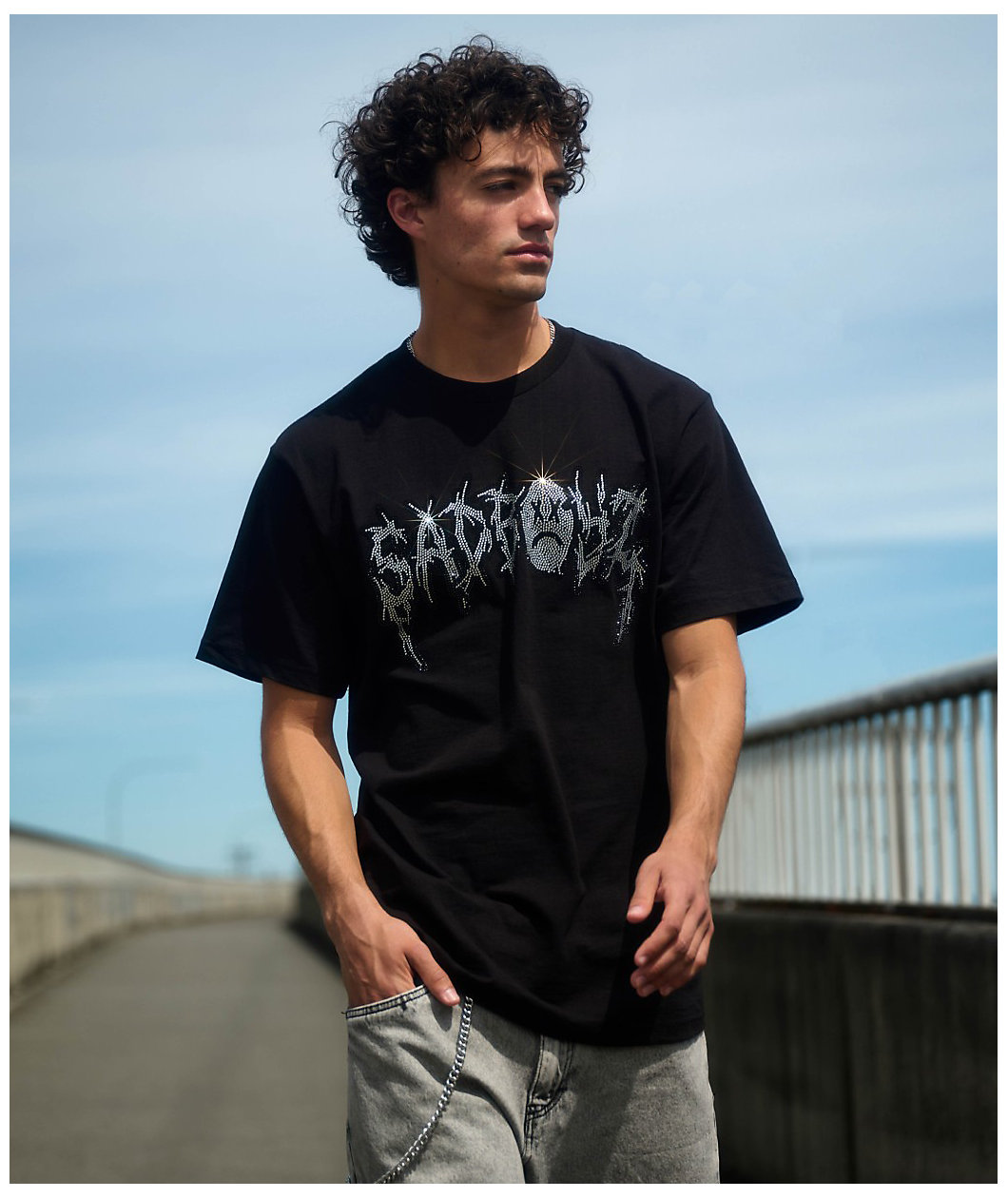 $AD BOYZ by Junior H Rhinestone Logo Black T-Shirt