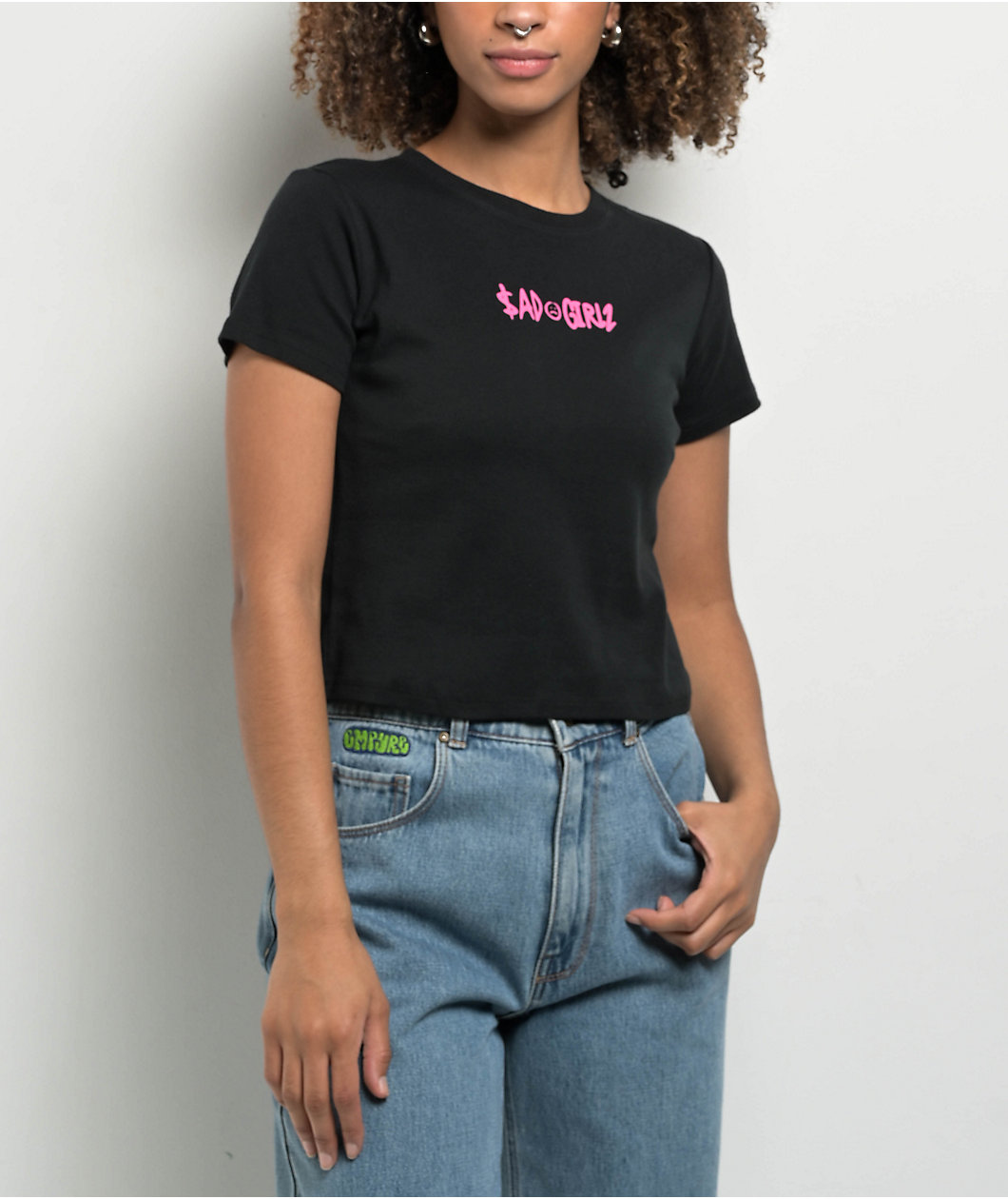 $AD BOYZ by Junior H SAD GIRLZ Flower Black Crop T-Shirt