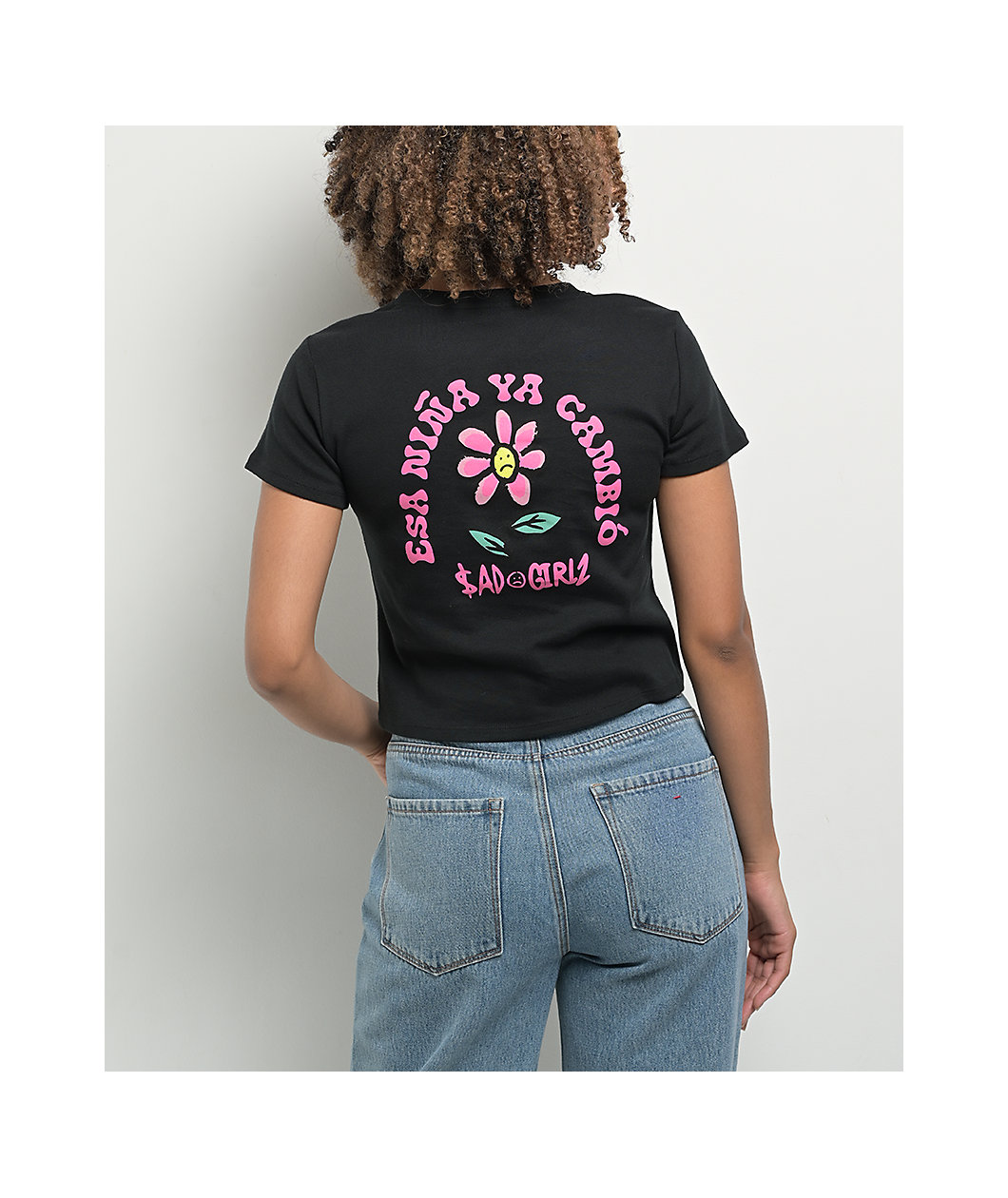 $AD BOYZ by Junior H SAD GIRLZ Flower Black Crop T-Shirt