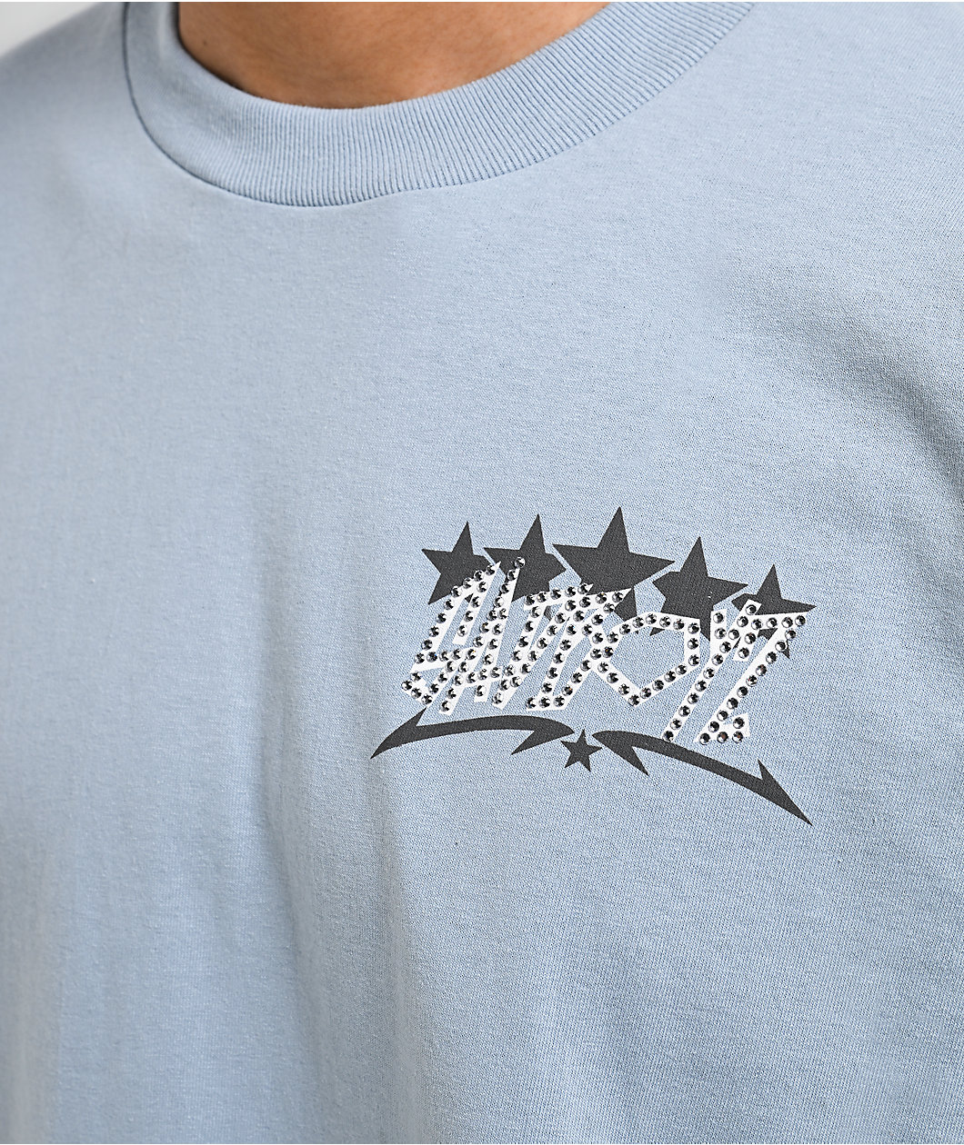 $AD BOYZ by Junior H Stars For Life Rhinestone Pastel Blue T-Shirt