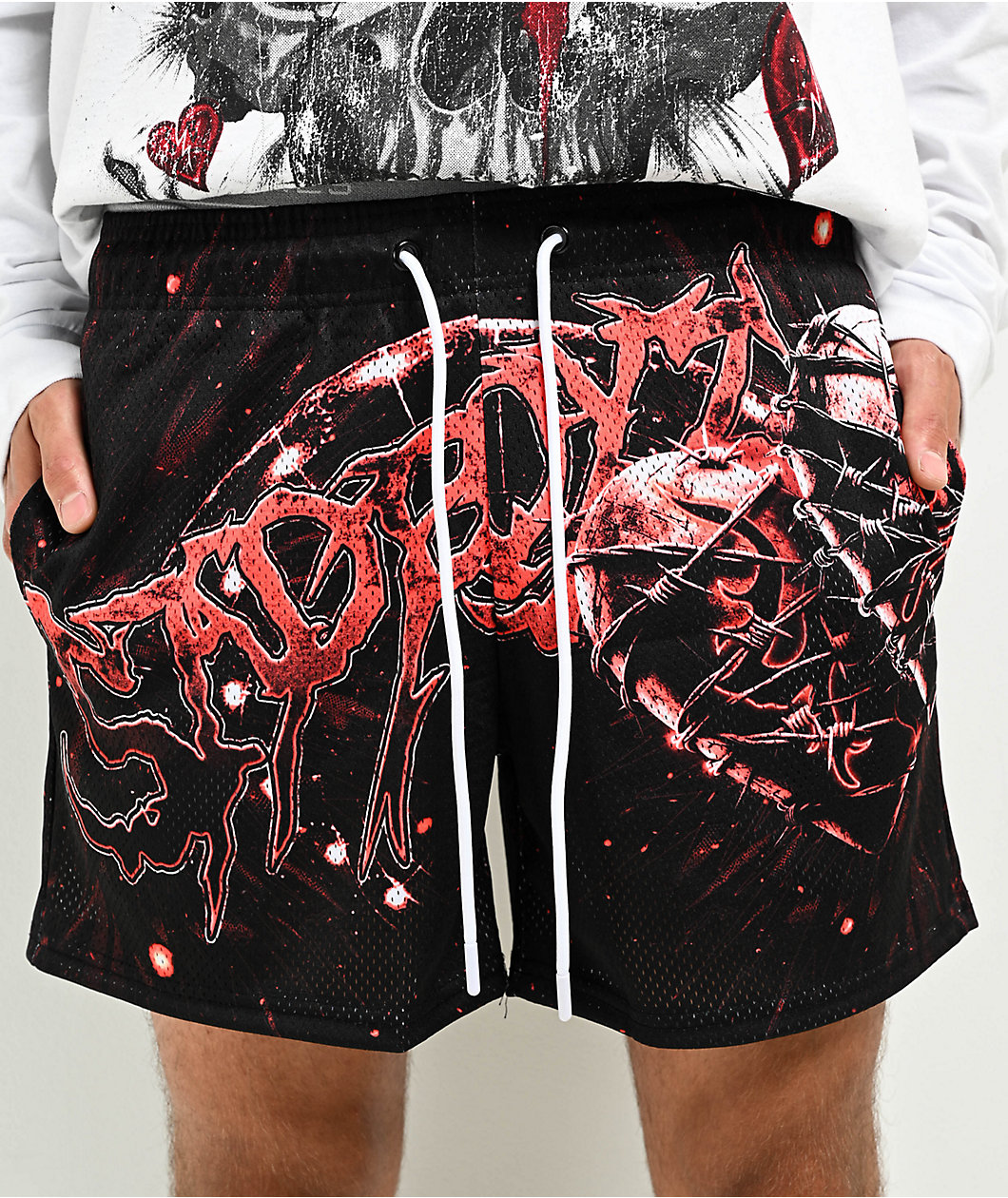$AD BOYZ by Junior H X Lost Hills Barbed Wire Black Mesh Shorts