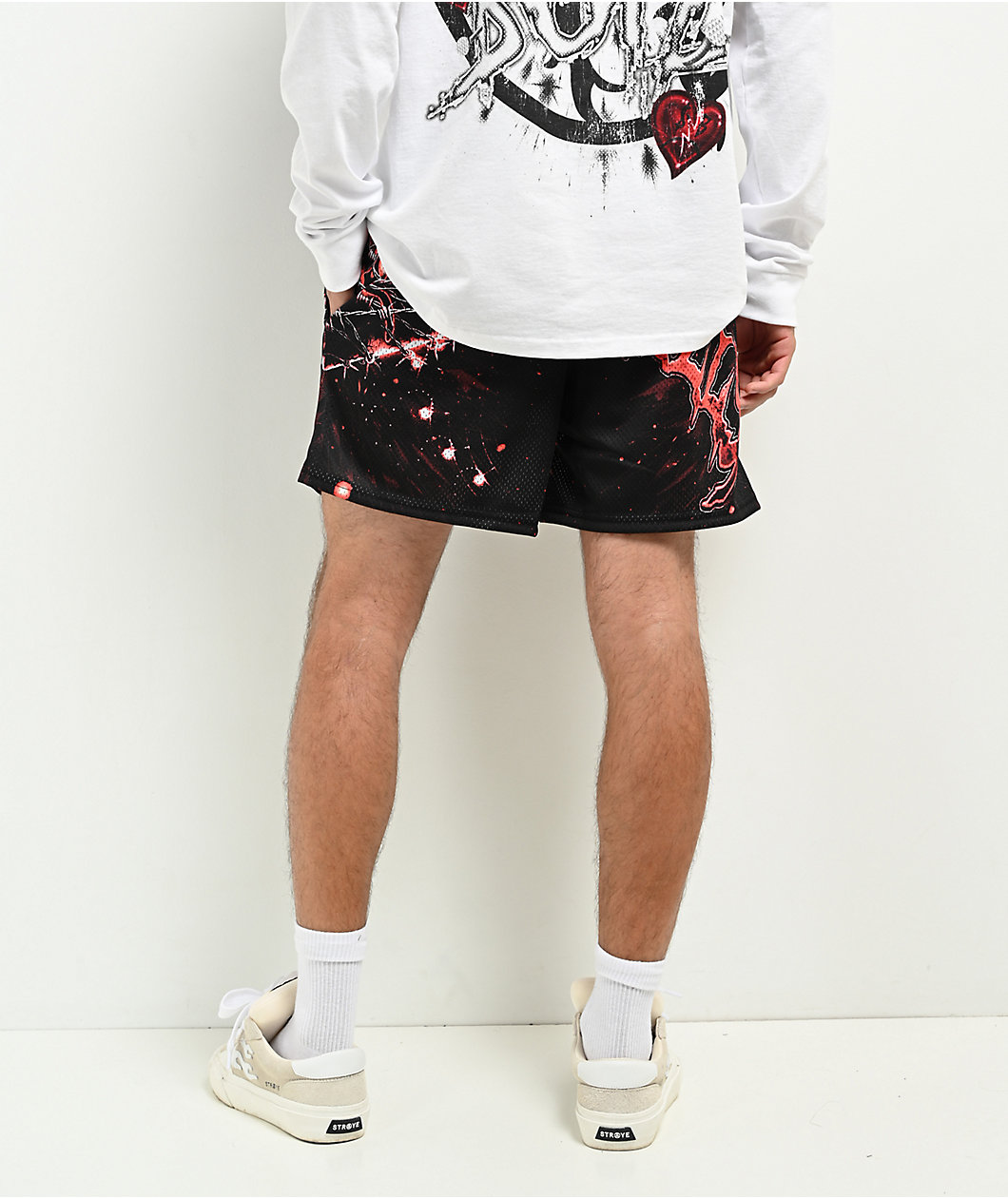 $AD BOYZ by Junior H X Lost Hills Barbed Wire Black Mesh Shorts