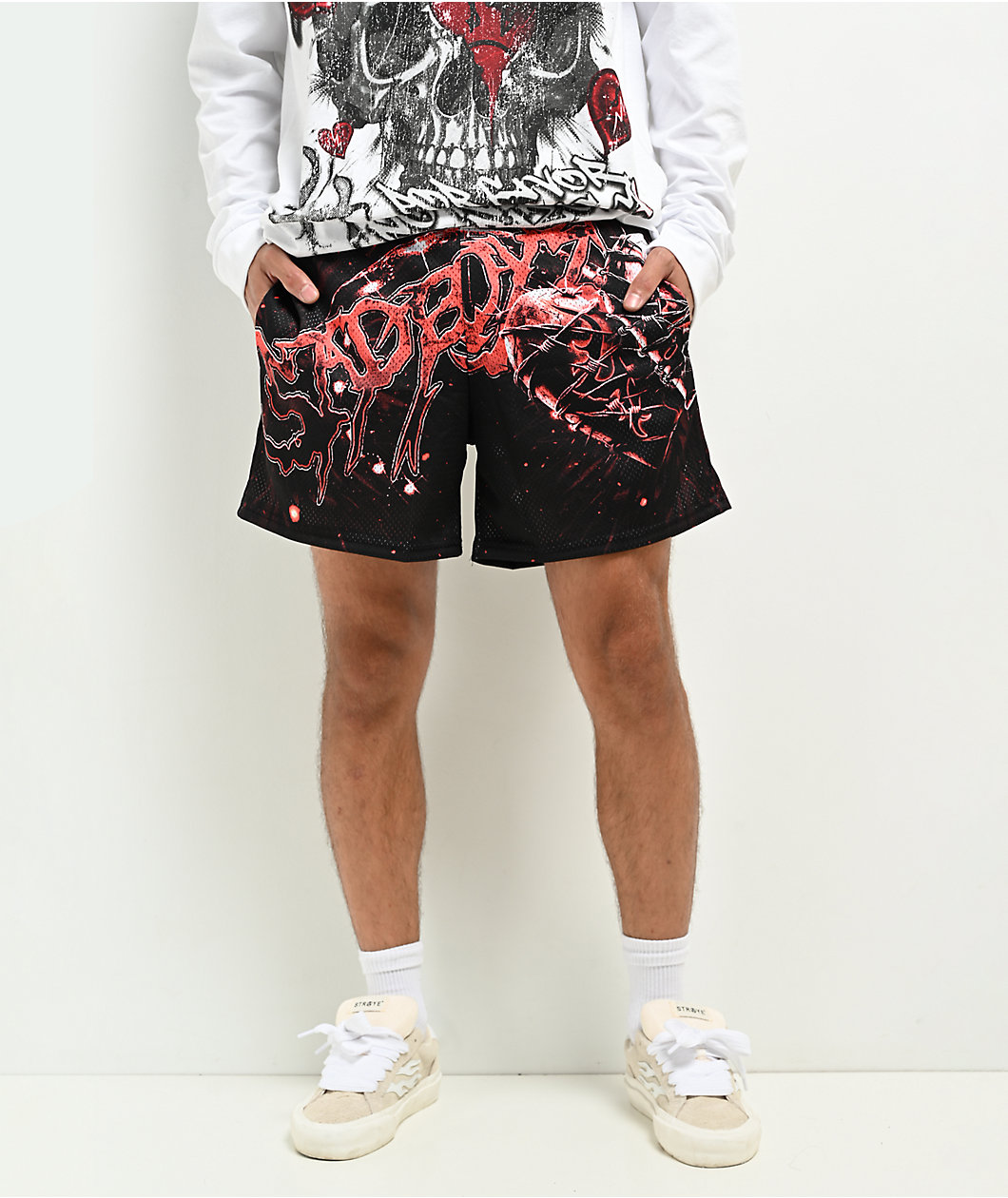$AD BOYZ by Junior H X Lost Hills Barbed Wire Black Mesh Shorts