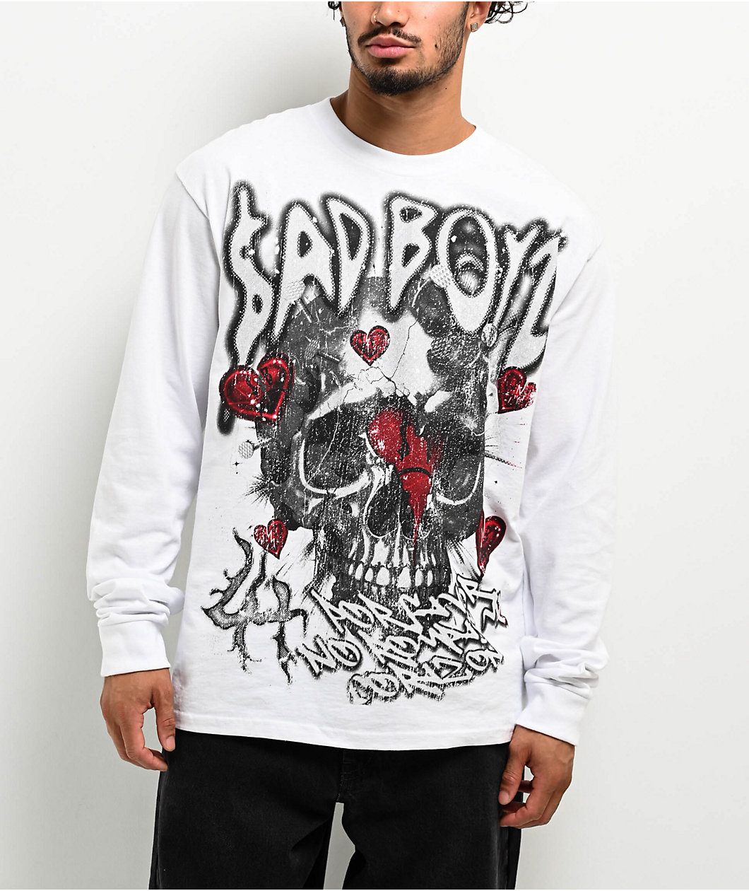 $AD BOYZ by Junior H X Lost Hills Hearts White Long Sleeve T-Shirt