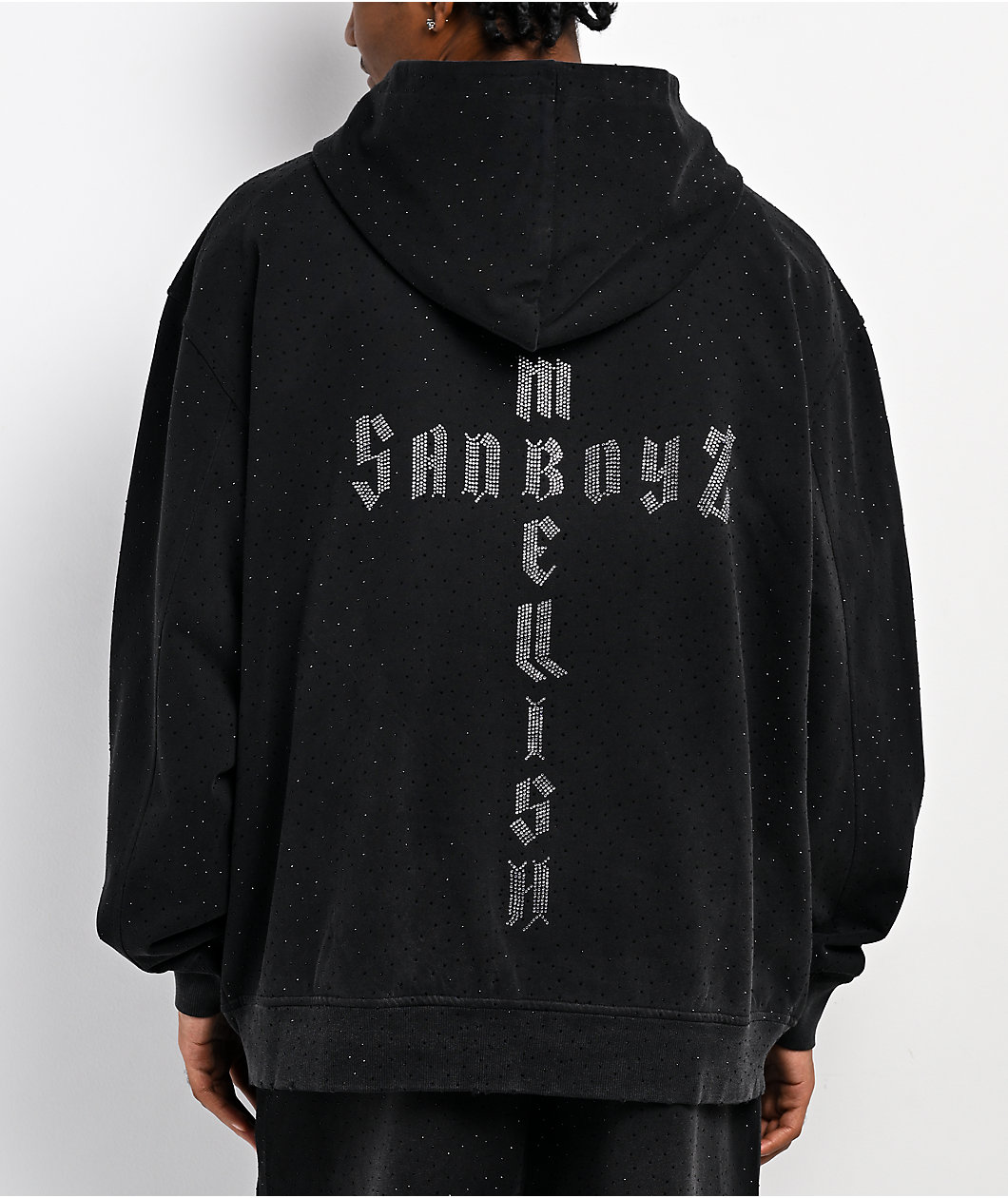 $AD BOYZ by Junior H x Embellish Buss Down Black Wash Zip Hoodie
