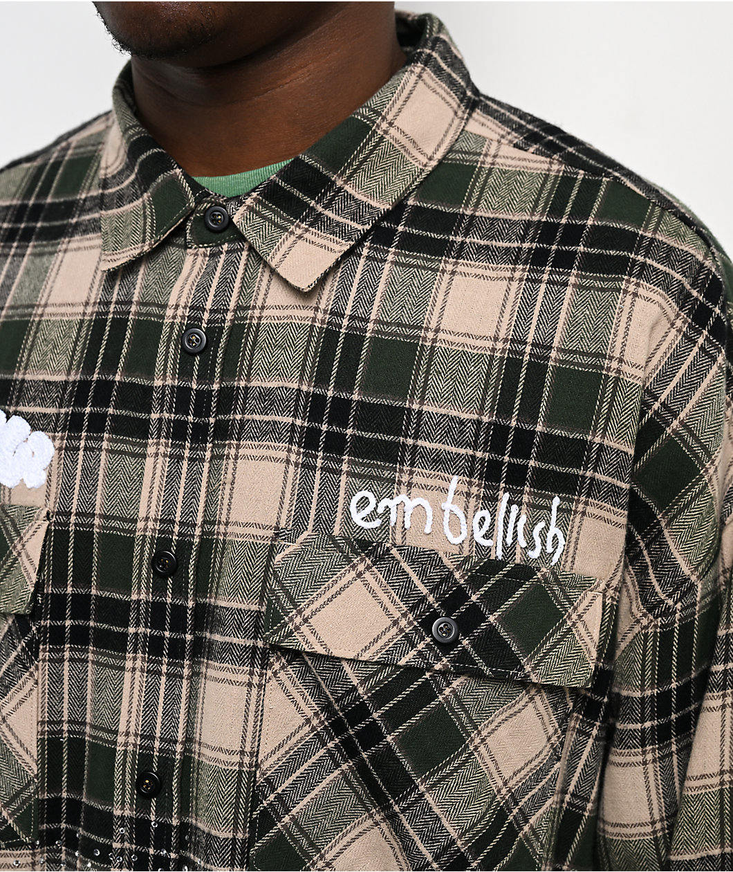 $AD BOYZ by Junior H x Embellish Crystal Green & Brown Flannel Shirt