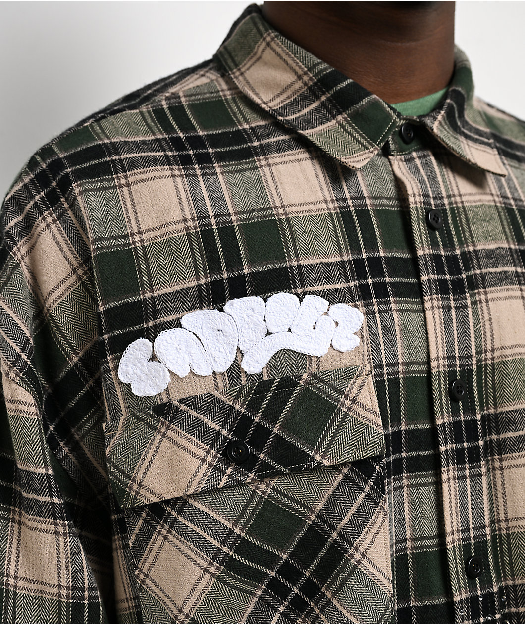$AD BOYZ by Junior H x Embellish Crystal Green & Brown Flannel Shirt