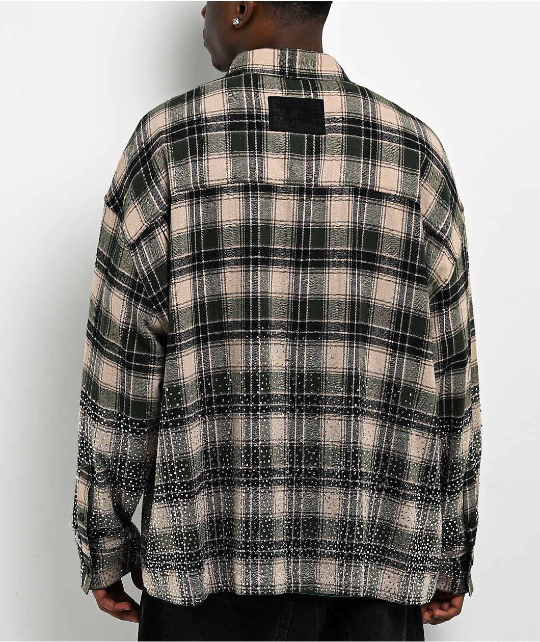 $AD BOYZ by Junior H x Embellish Crystal Green & Brown Flannel Shirt