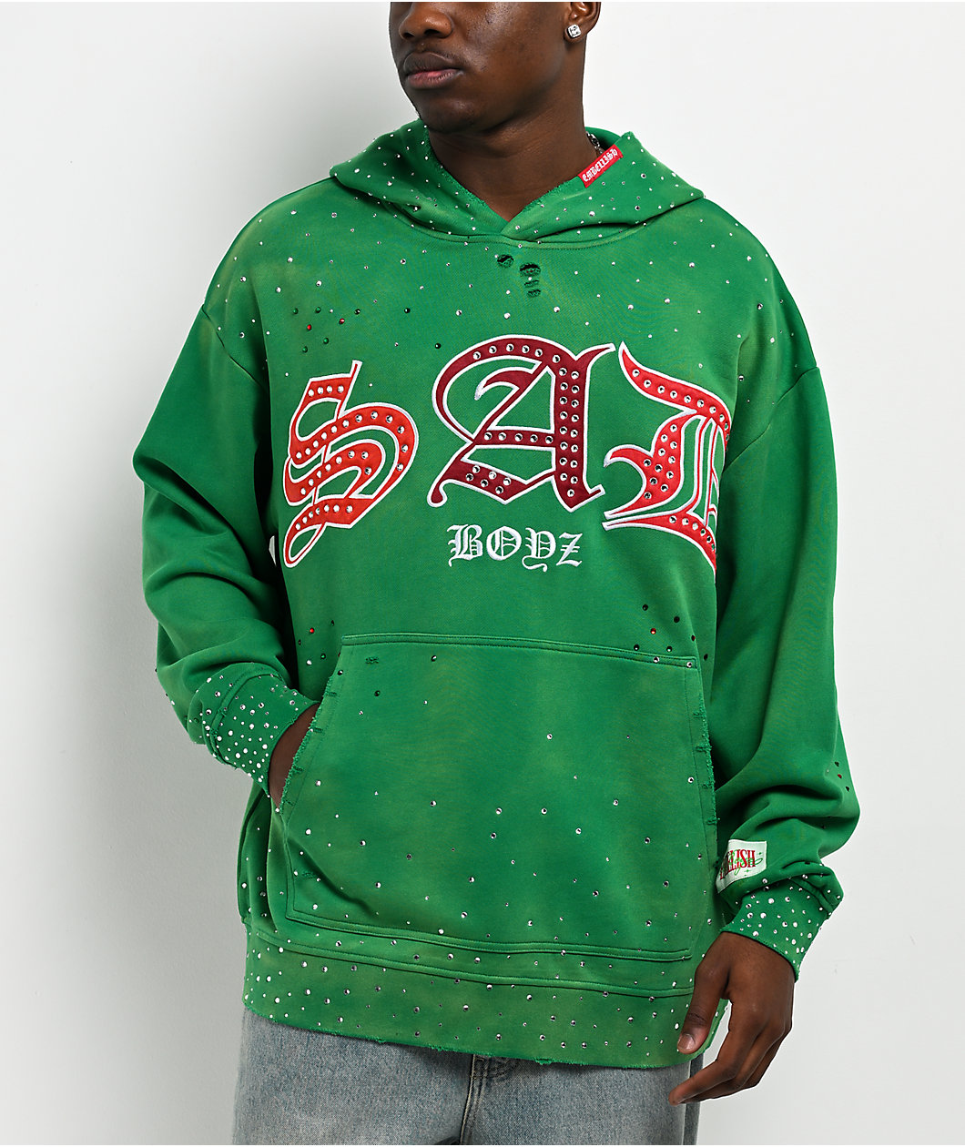 $AD BOYZ by Junior H x Embellish Old English Green Hoodie