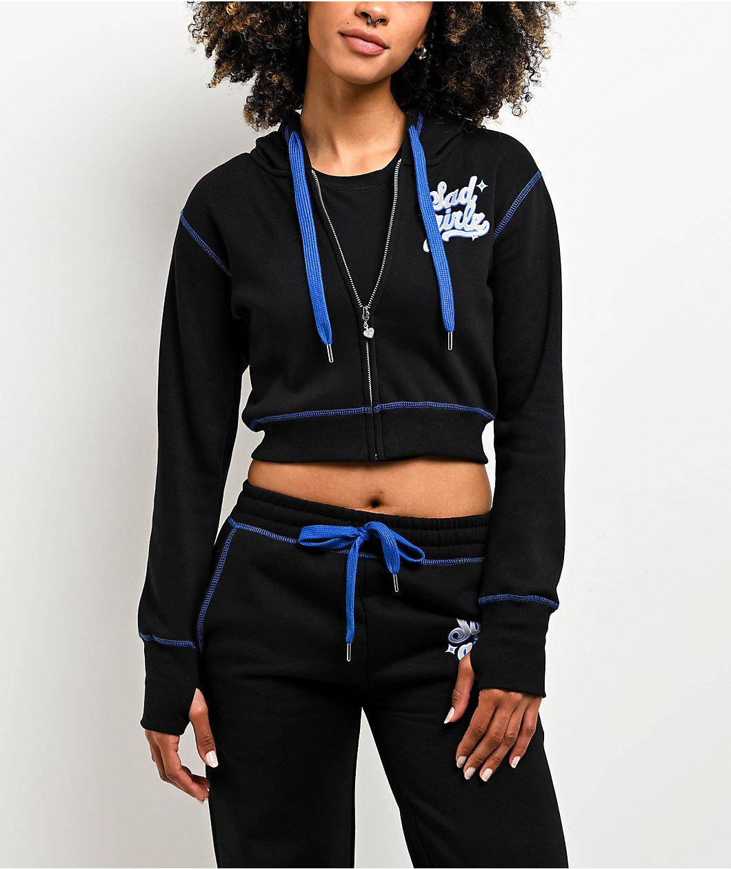 $AD GIRLZ By Junior H Airbrush Black Crop Zip Hoodie