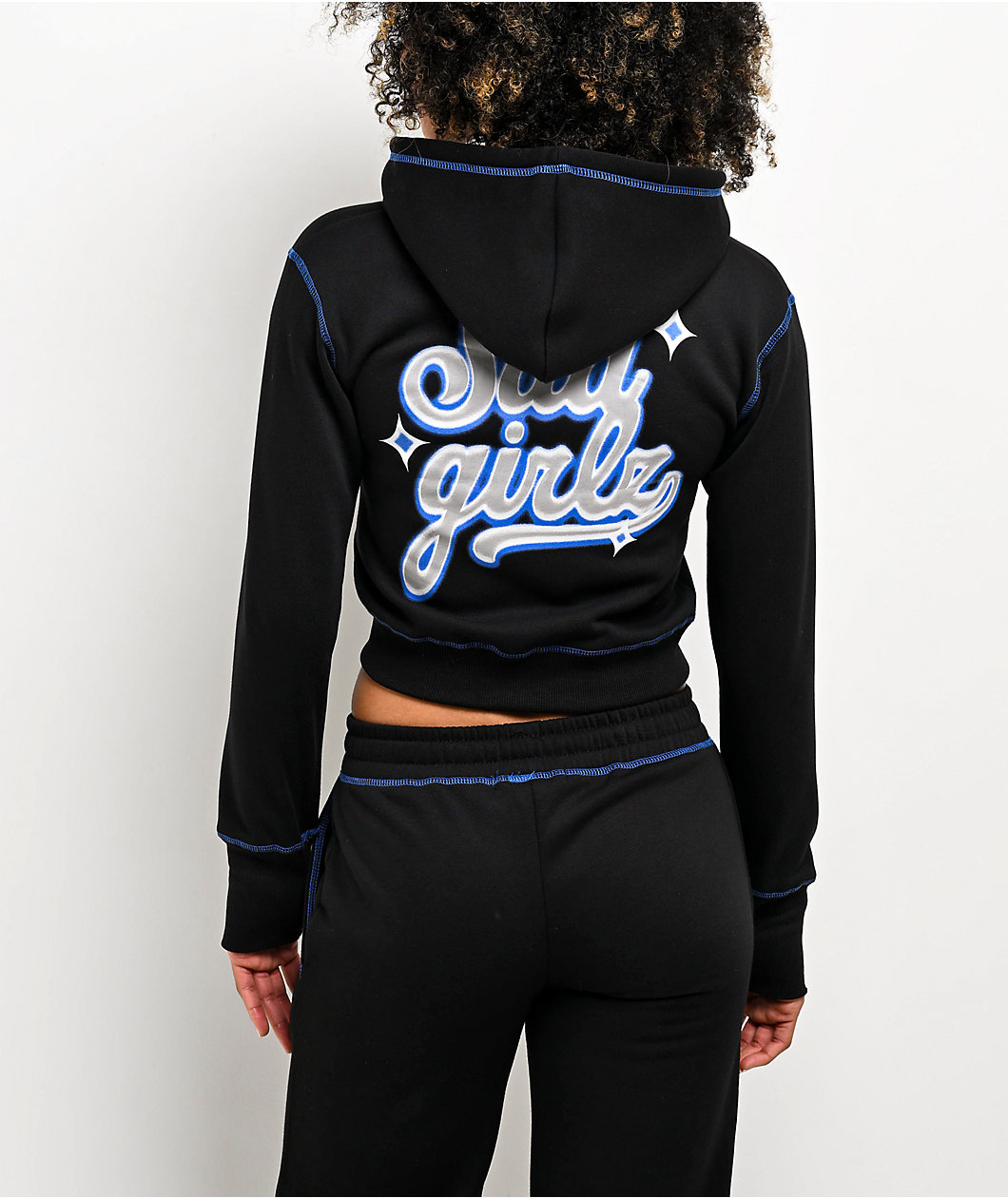 $AD GIRLZ By Junior H Airbrush Black Crop Zip Hoodie