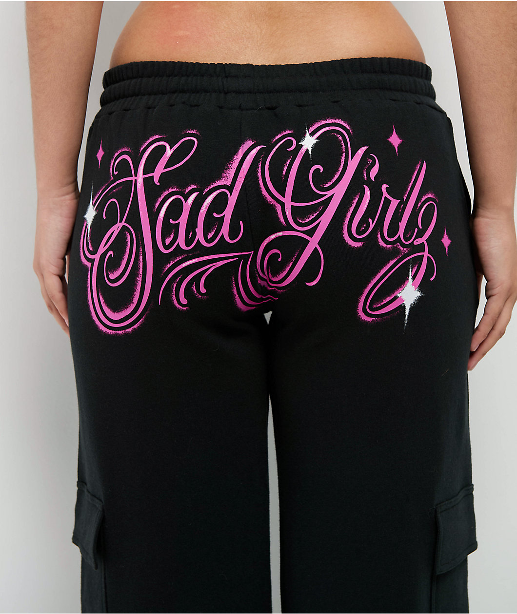 $AD GIRLZ By Junior H Don't Cry Black Cargo Sweatpants
