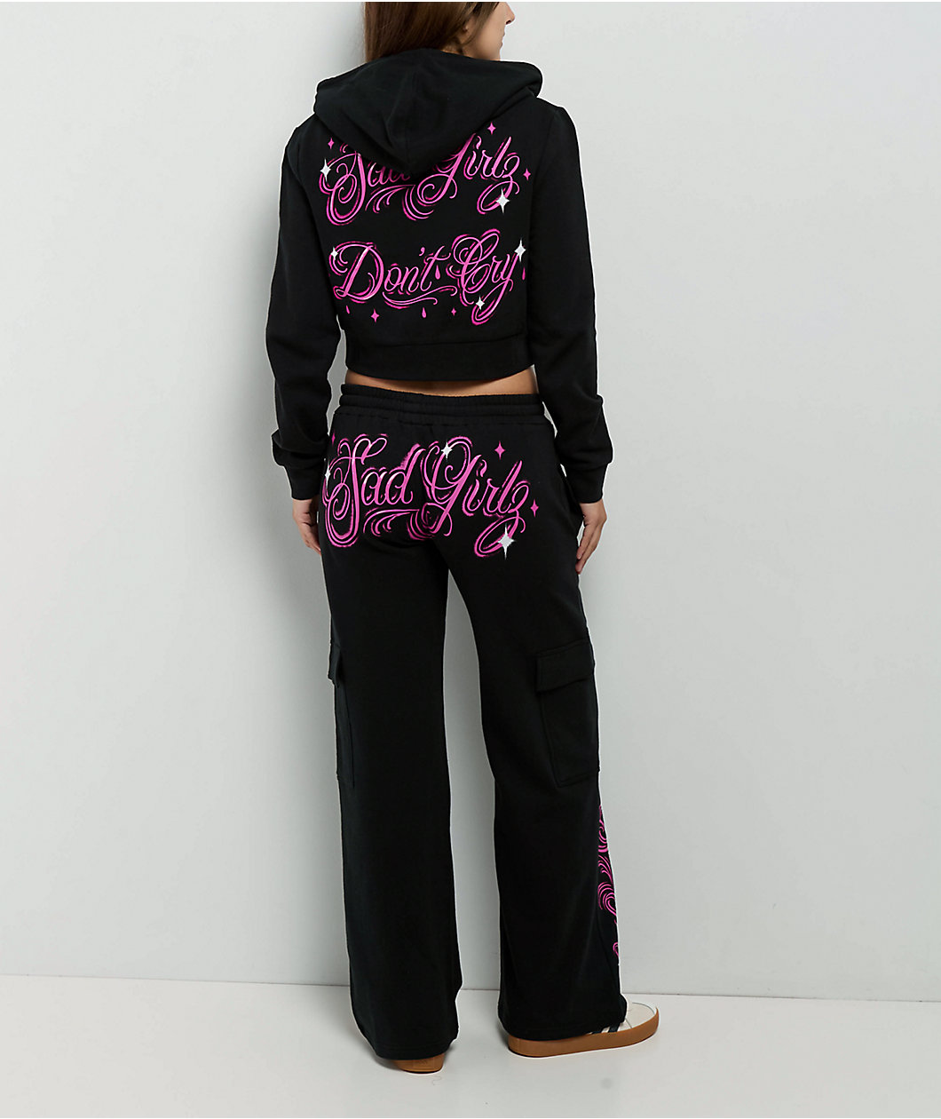 $AD GIRLZ By Junior H Don't Cry Black Cargo Sweatpants