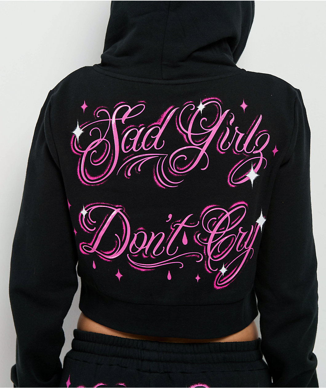 $AD GIRLZ By Junior H Don't Cry Black Crop Zip Hoodie