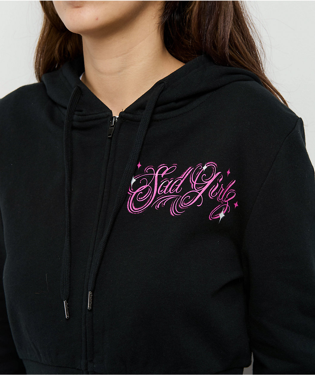 $AD GIRLZ By Junior H Don't Cry Black Crop Zip Hoodie