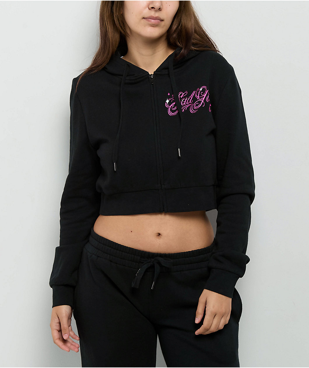$AD GIRLZ By Junior H Don't Cry Black Crop Zip Hoodie
