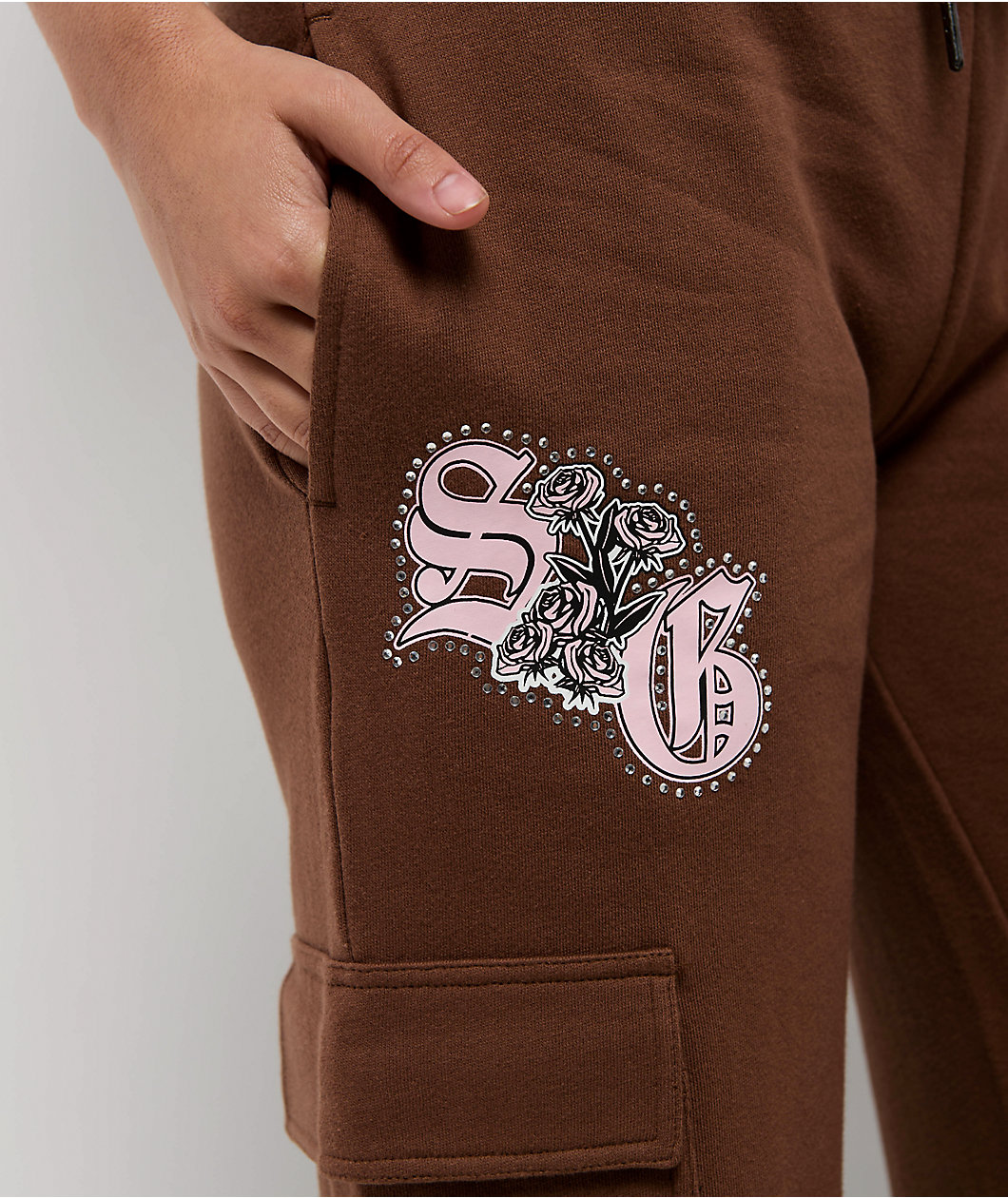 $AD GIRLZ By Junior H Flowers Brown Cargo Sweatpants