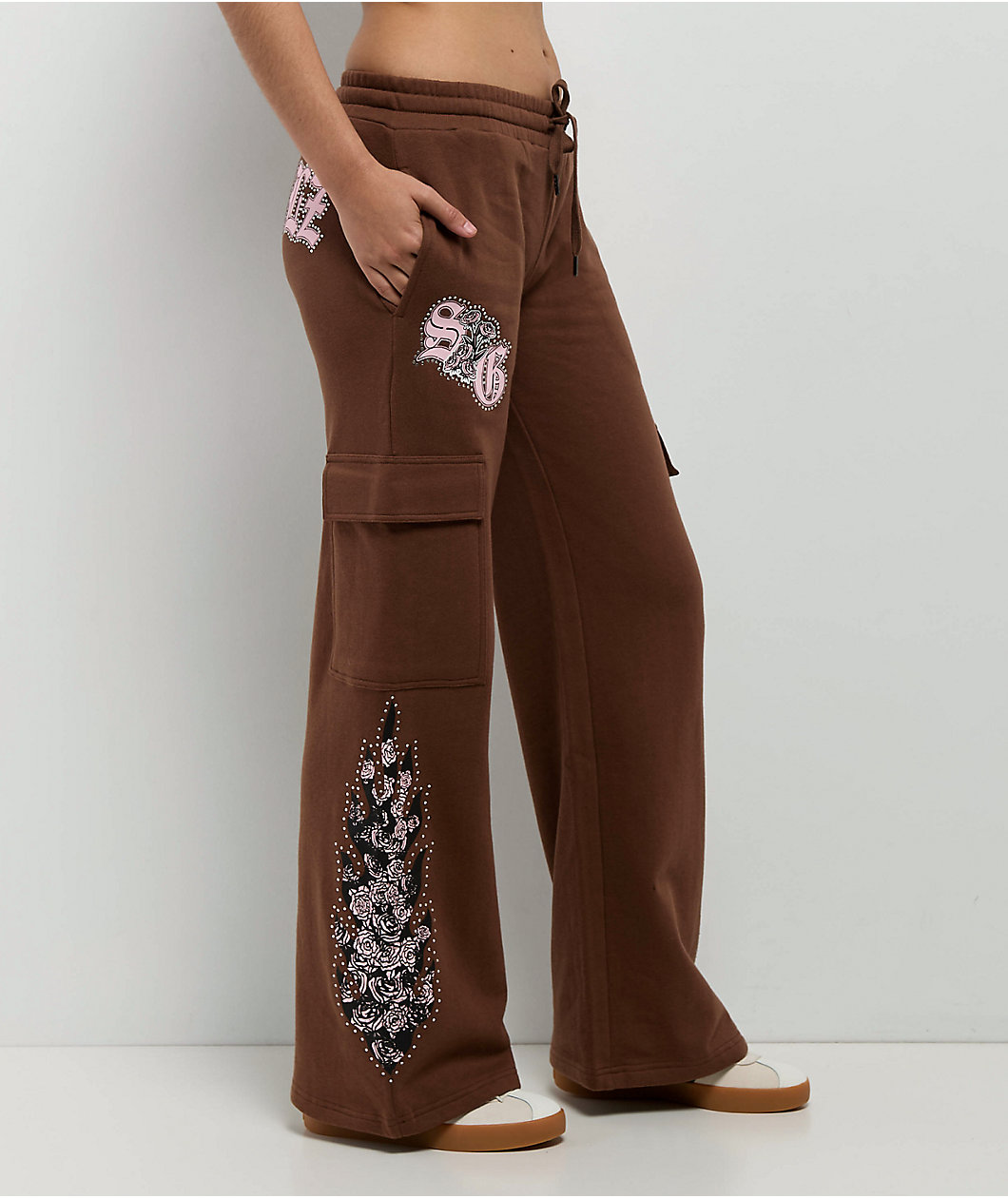$AD GIRLZ By Junior H Flowers Brown Cargo Sweatpants