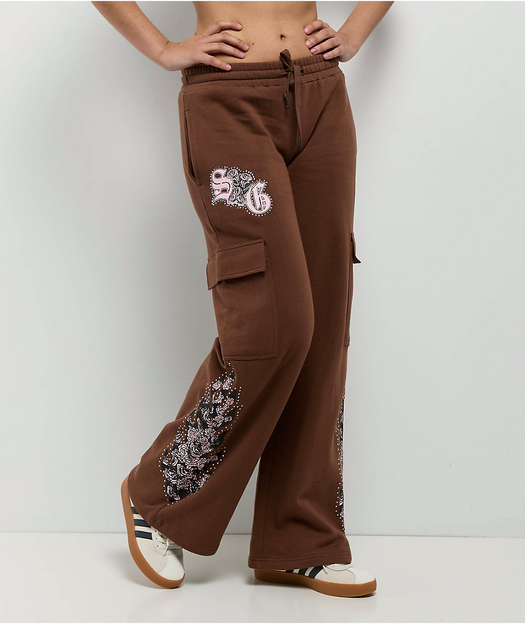 $AD GIRLZ By Junior H Flowers Brown Cargo Sweatpants