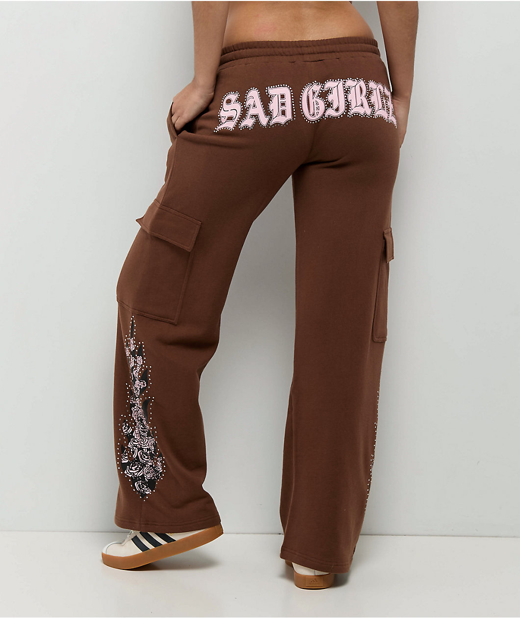 $AD GIRLZ By Junior H Flowers Brown Cargo Sweatpants