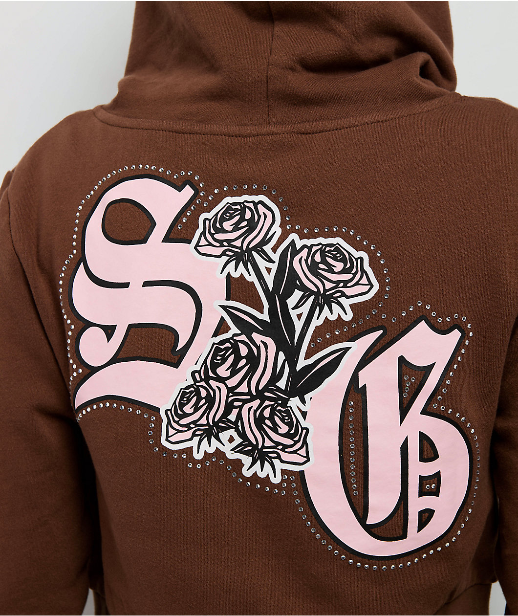 $AD GIRLZ By Junior H Flowers Brown Crop Zip Hoodie