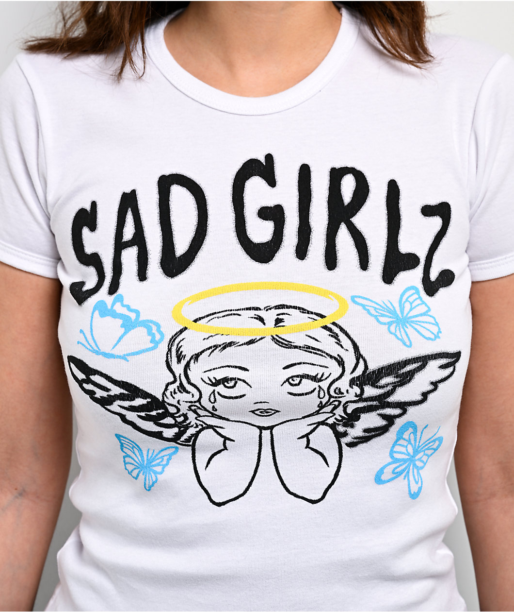 $AD GIRLZ By Junior H Sad Angel White Crop T-Shirt