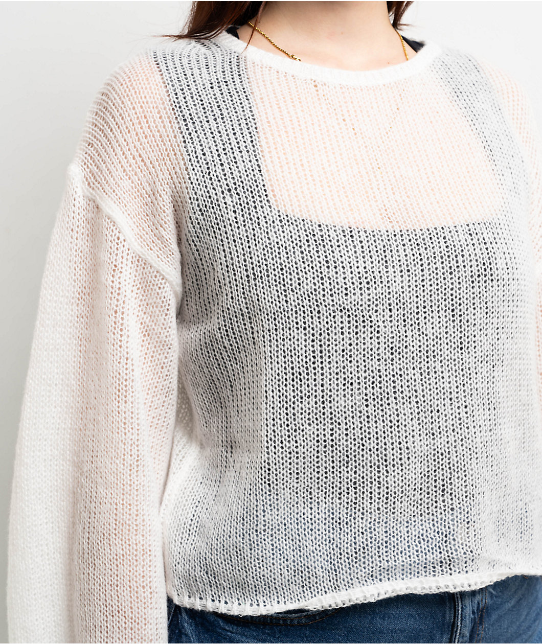 24 Colours Open Knit White Sweater