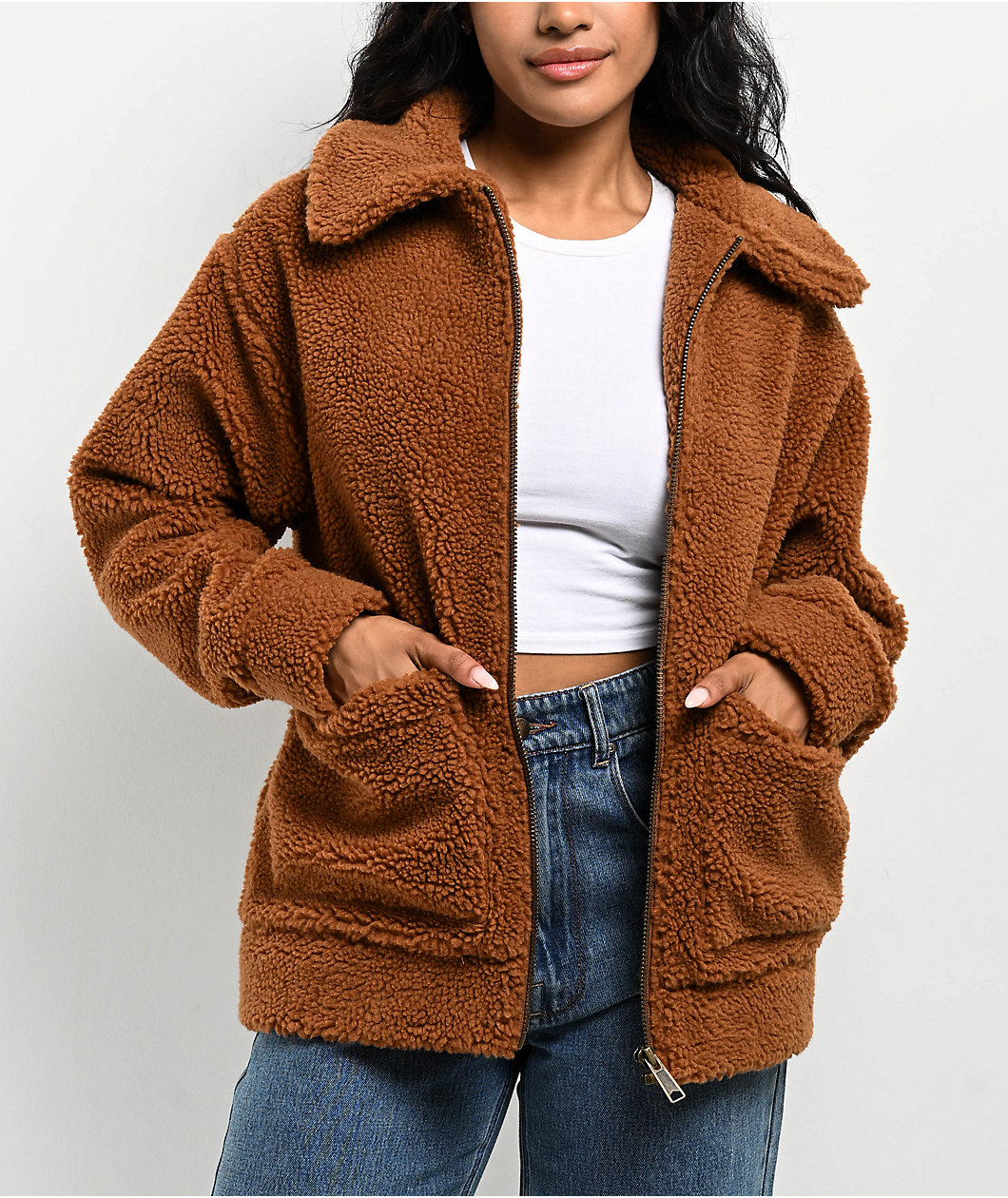 24COLOURS Sherpa Brown Zip Jacket