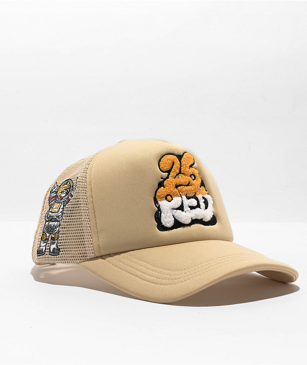 26 Red Astronaut Cat Cream Trucker Hat