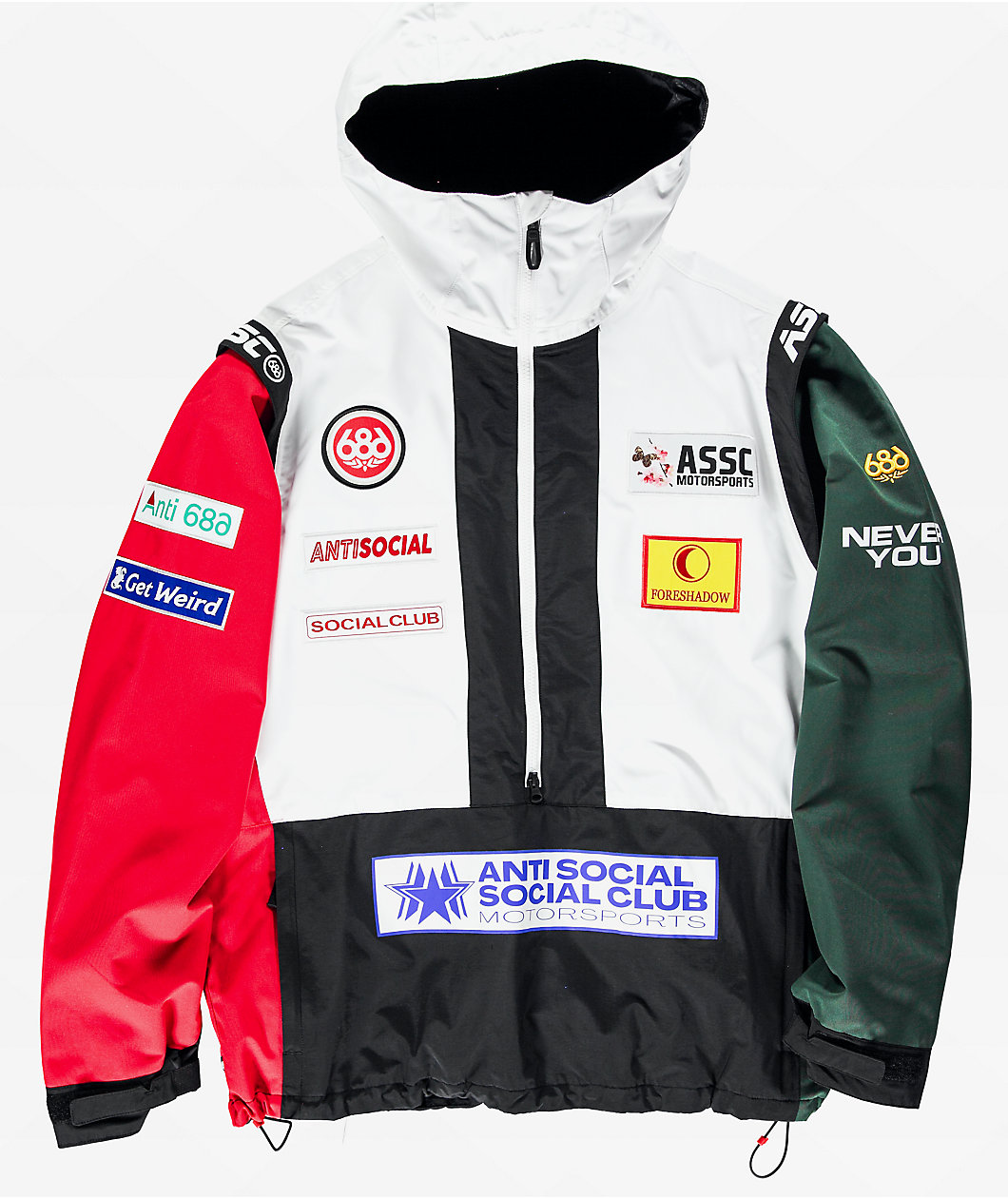 686 x AntiSocialSocialClub F1 White Colorblock 10K Shell Anorak Snowboard Jacket