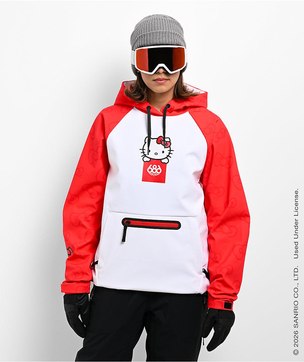 686 x Hello Kitty®  Waterproof White & Red 10K Snowboard Hoodie