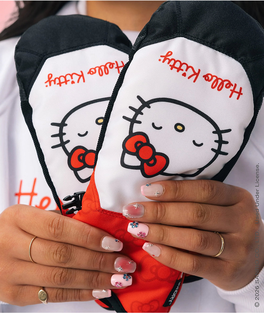 686 x Hello Kitty Revel Red & White 10K Snowboard Mittens