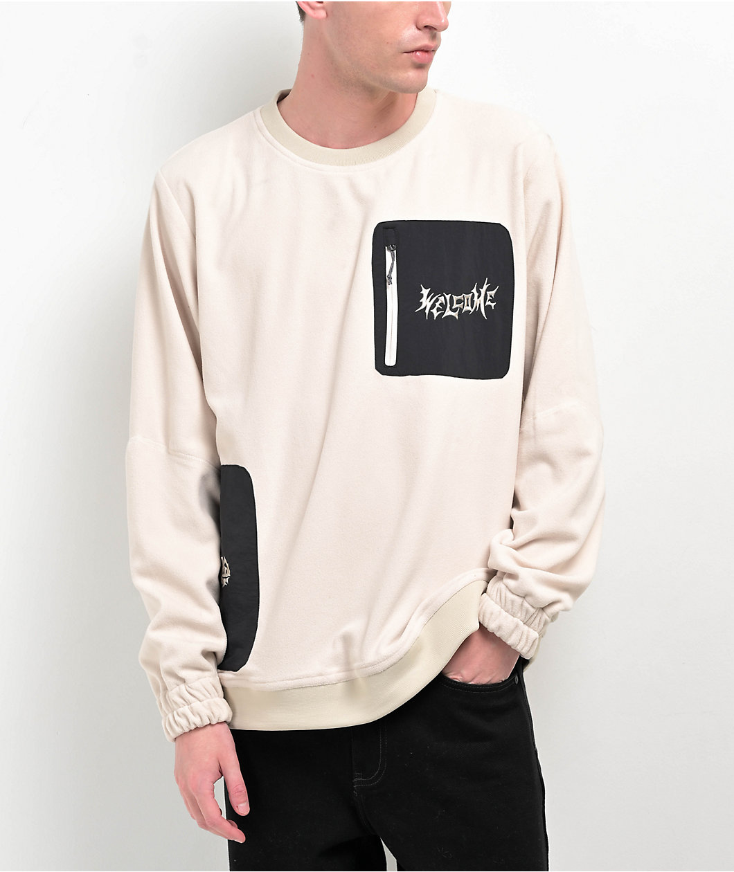 686 x Welcome Beige Micro Fleece Crewneck Sweatshirt
