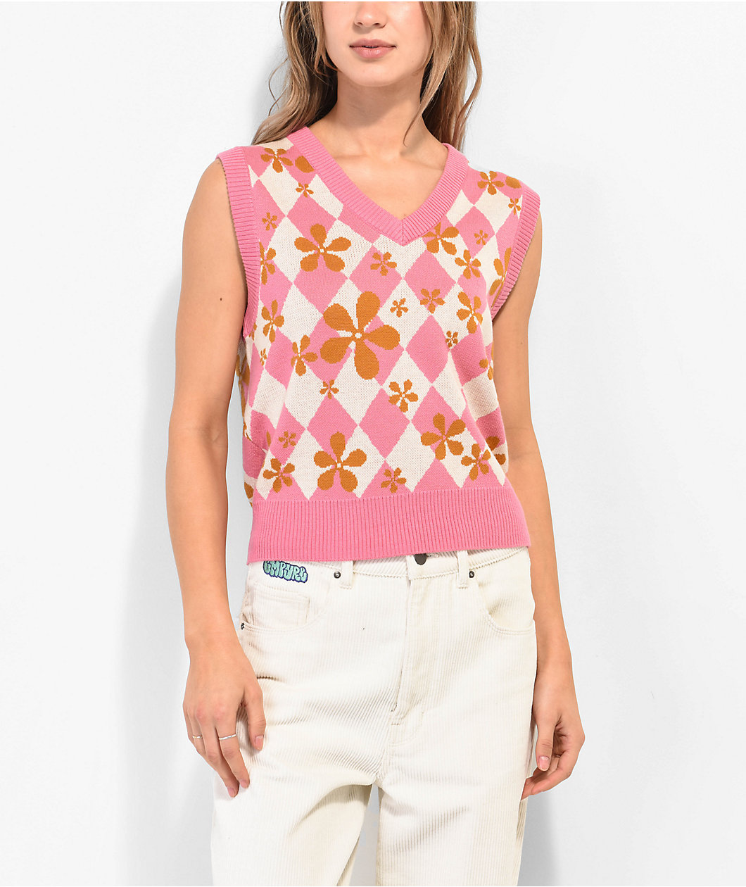 A-Lab Noire Pink Crop Sweater Vest
