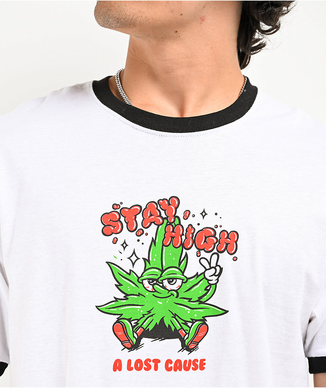 A Lost Cause Stay High White Ringer T-Shirt