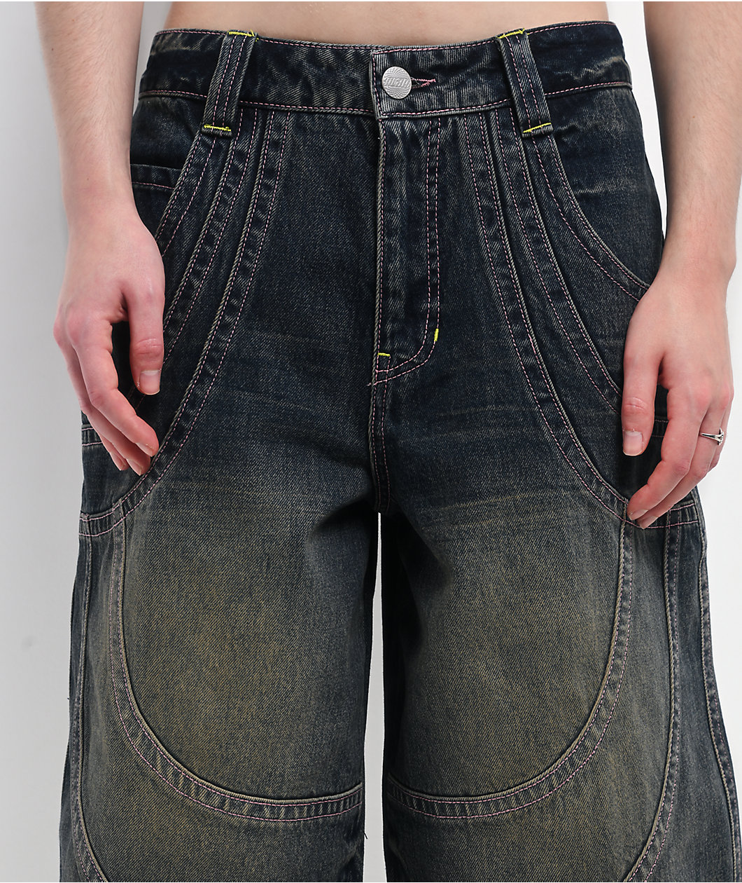 A.LAB Analog Curved Blue Wash Oversized Denim Shorts