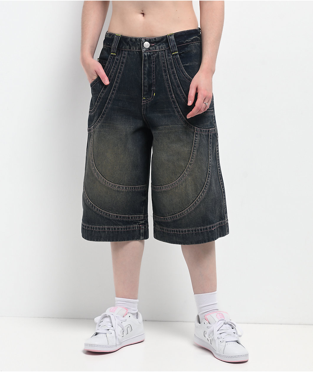 A.LAB Analog Curved Blue Wash Oversized Denim Shorts