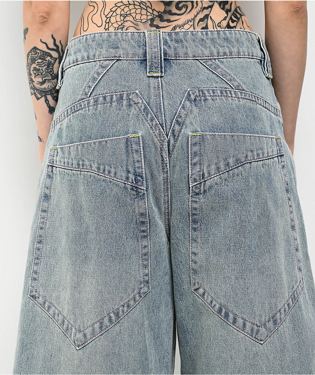 A.LAB Analog Star Cable Blue Wash Oversized Denim Shorts