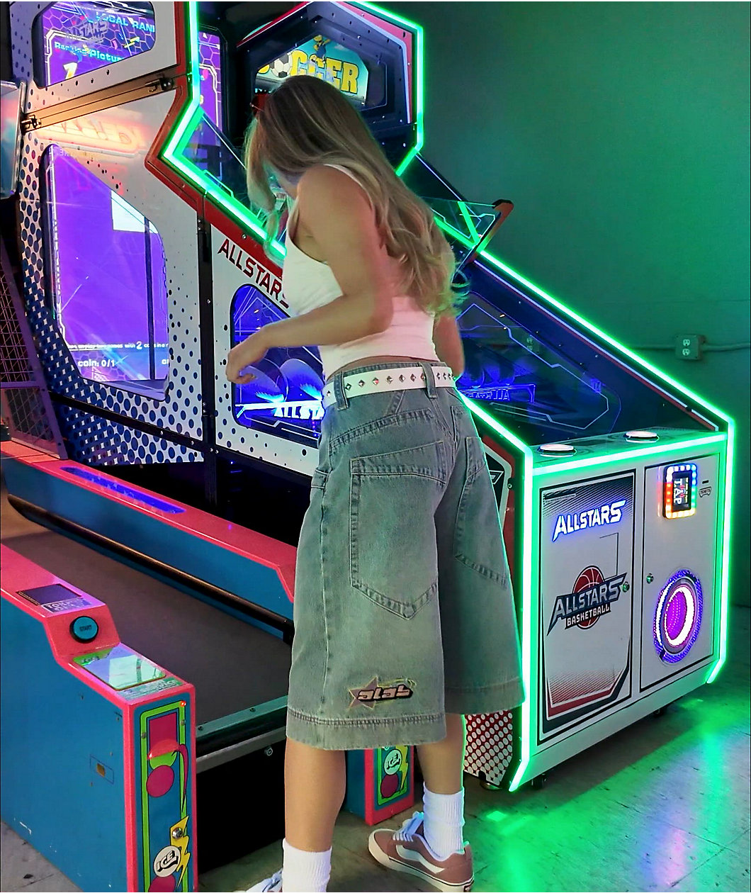 A.LAB Analog Star Cable Blue Wash Oversized Denim Shorts